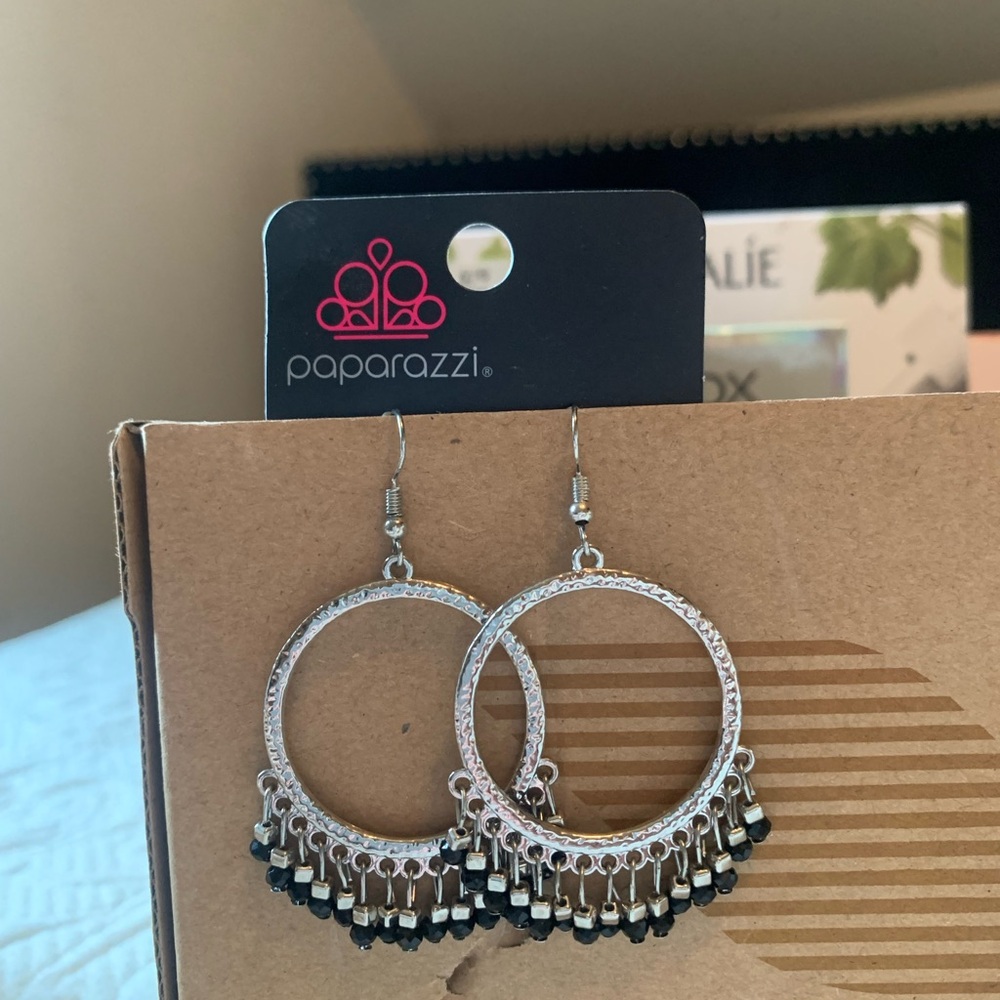Paparazzi Silver Earrings with Black Beads
